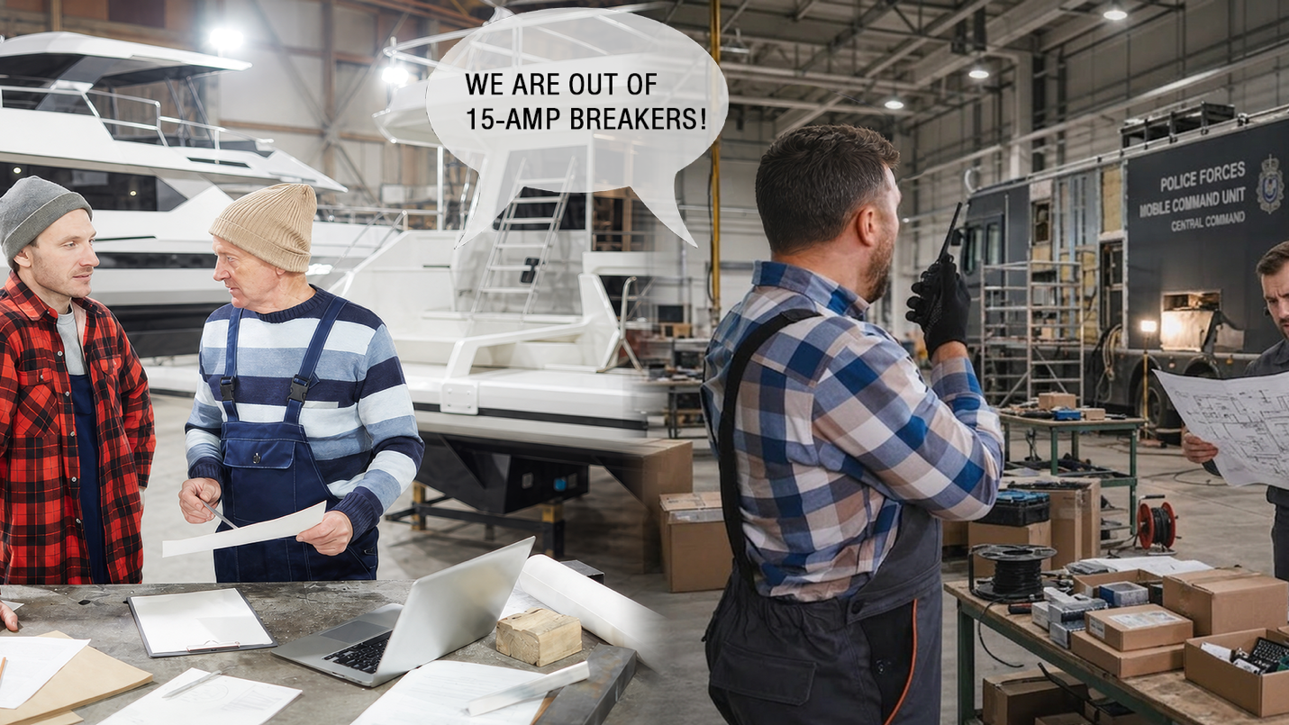 Manufacturer disruption scenario involving marine electrical power distribution panels and unavailable circuit breakers