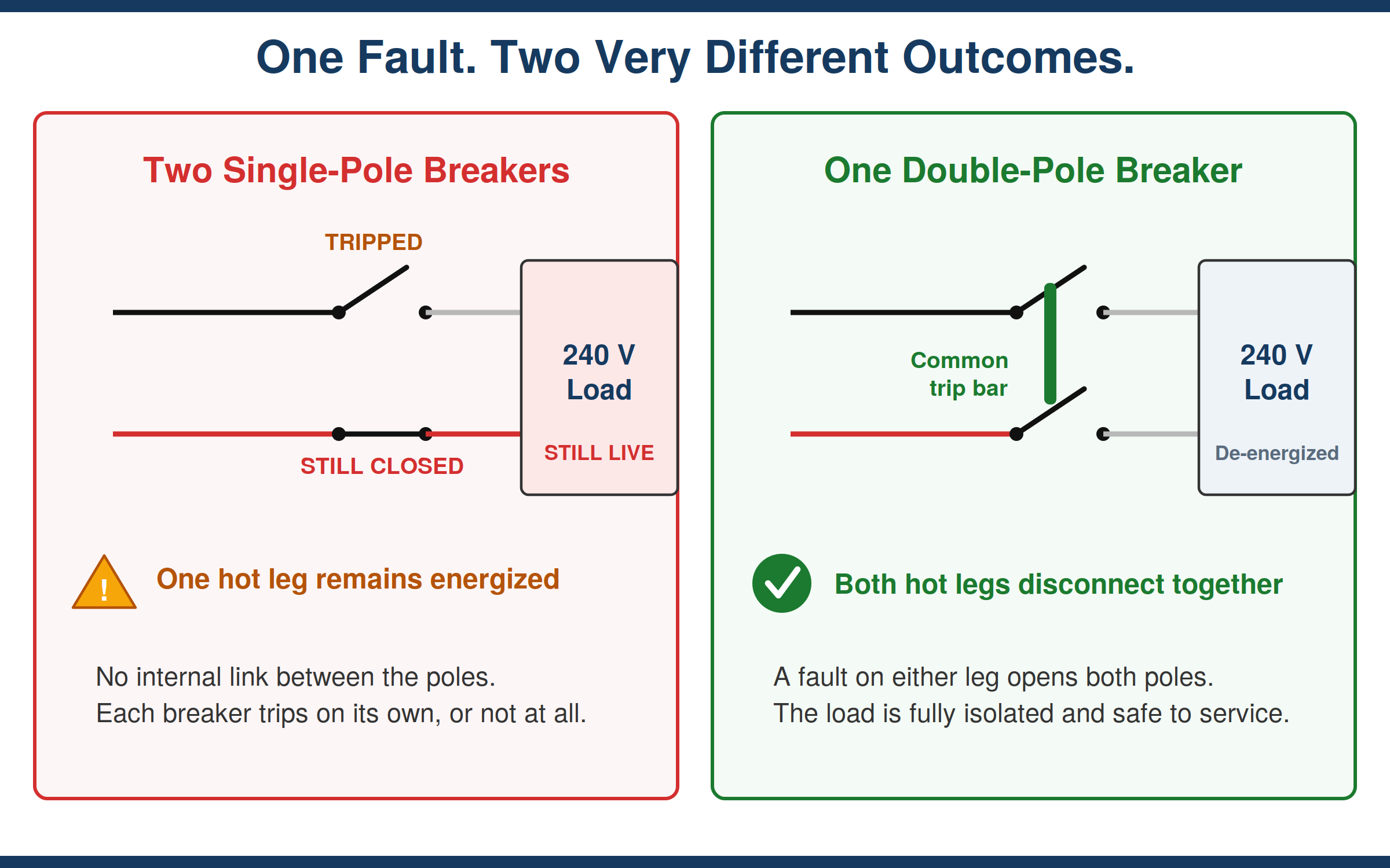 Fault outcome comparison between independent single-pole breakers and a double-pole breaker