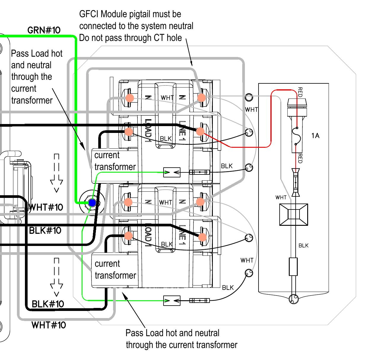 Figure 11. Detail from the Paneltronics 9930002 wiring diagram showing two 30A ELCI main breakers and their current transformers